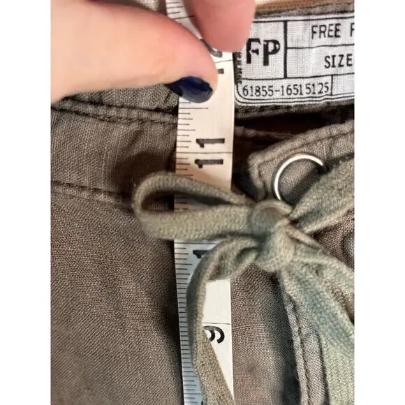 FREE PEOPLE Linen Pants Womens S Cargo Crop Patchwork Utility Green Relaxed Fit - Picture 13 of 15